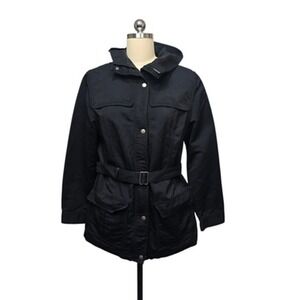 J.Crew Jacket Womens Medium Black Hooded Belted Utility Field Parka‎ Anorak Coat